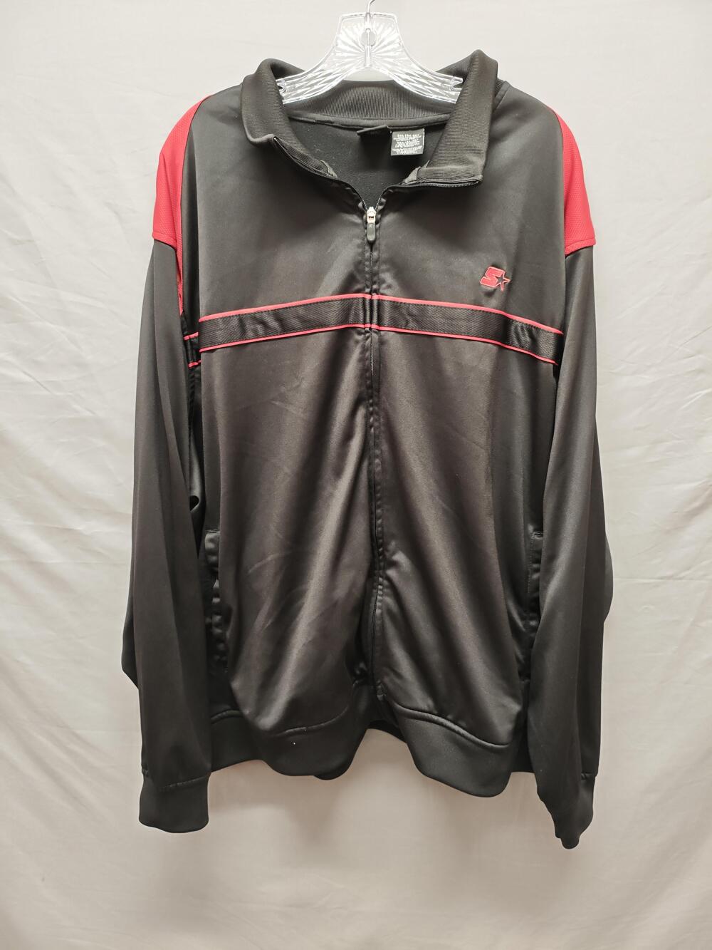 Starter Jacket Mens 3XL Black Red Track Full Zip Athletic Polyester Mesh Pockets